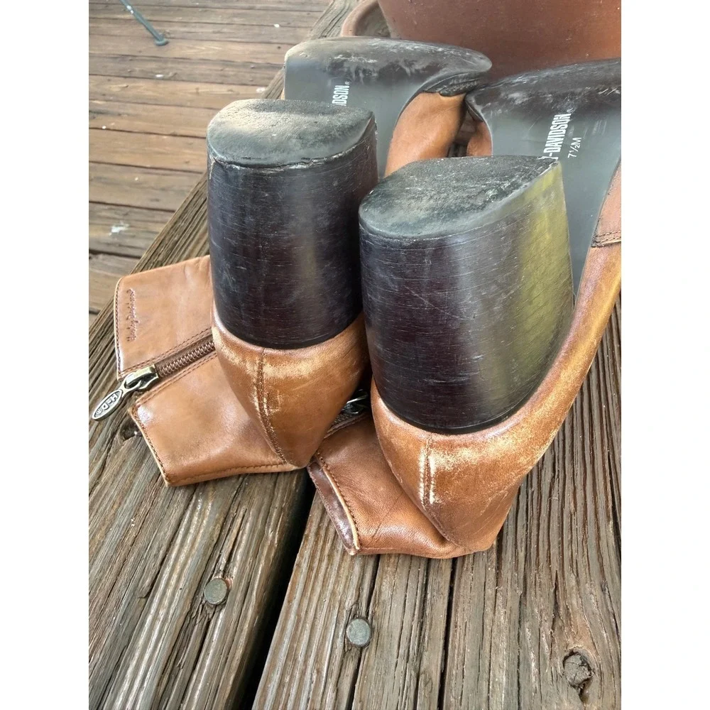 Harley Davidson Womens Tan Brown Leather Pointed Toe Ankle Boots 84249 Size 7.5